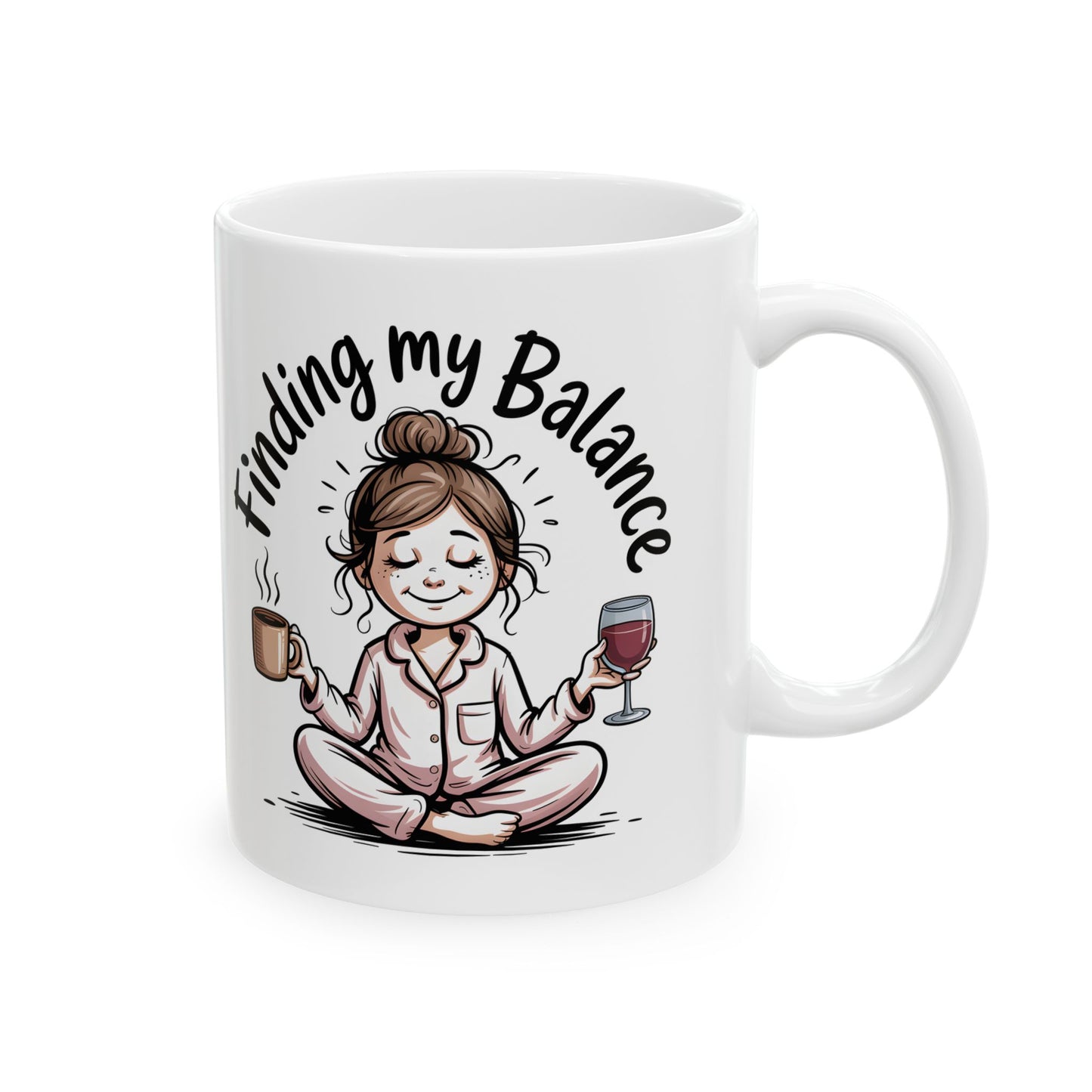 Finding My Balance Mug – Funny Coffee and Wine Mug, Work Life Balance Cup, Self Care Gift, Relatable Humor Mug, Gift for Women 11oz