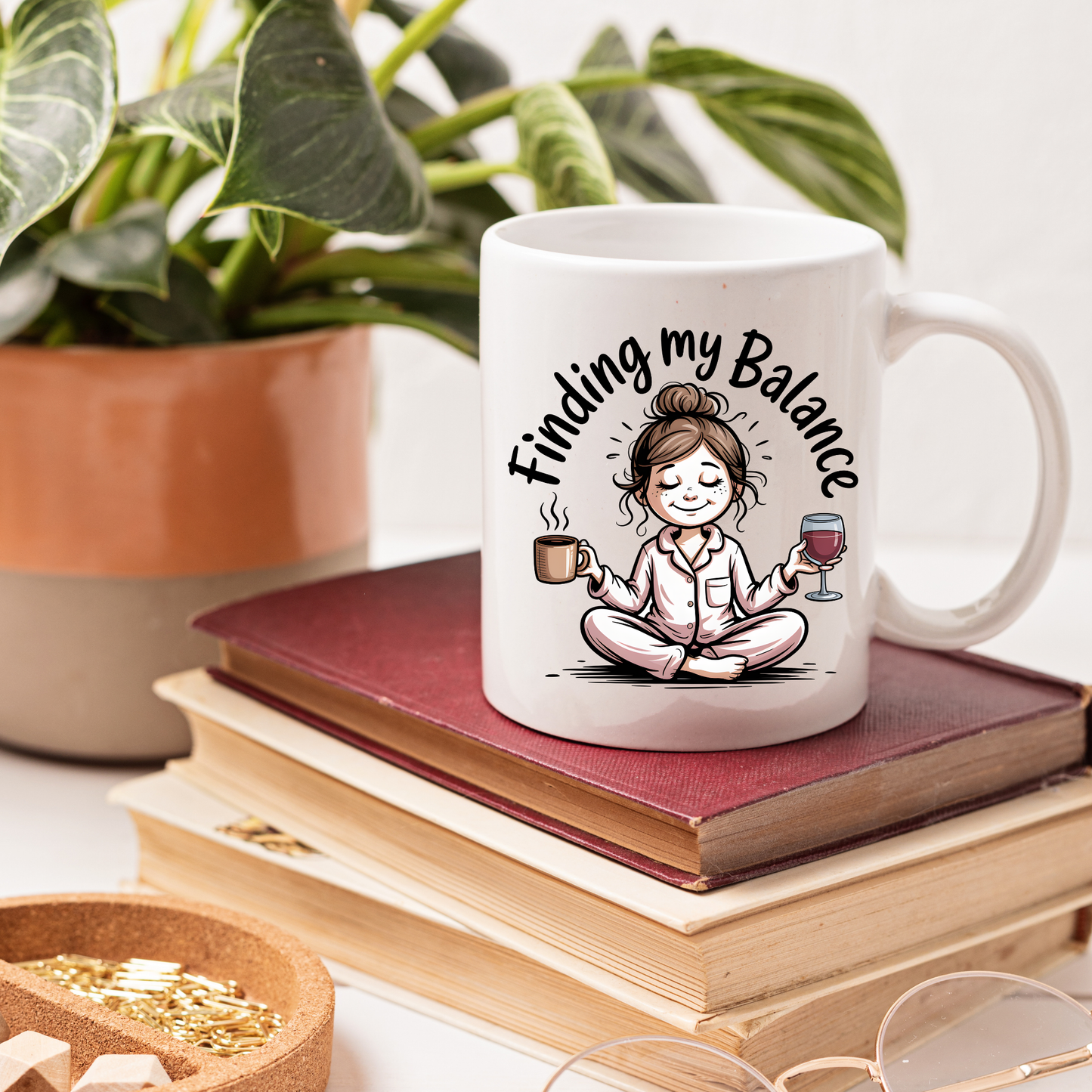 Finding My Balance Mug – Funny Coffee and Wine Mug, Work Life Balance Cup, Self Care Gift, Relatable Humor Mug, Gift for Women 11oz