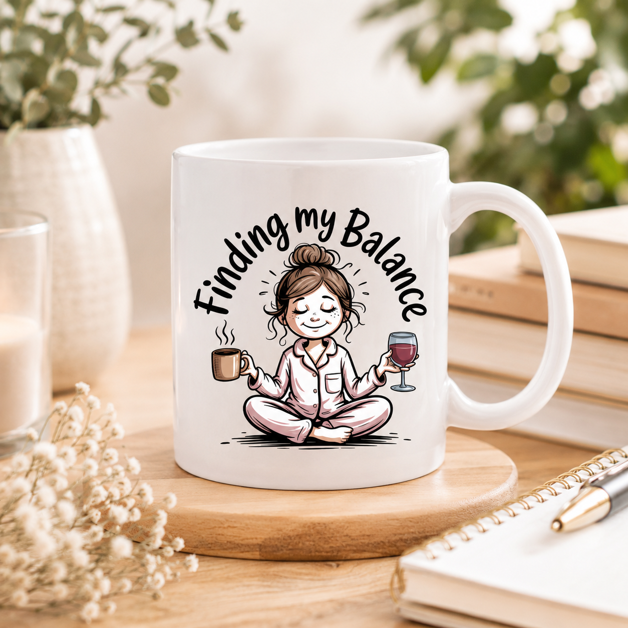 Finding My Balance Mug – Funny Coffee and Wine Mug, Work Life Balance Cup, Self Care Gift, Relatable Humor Mug, Gift for Women 11oz