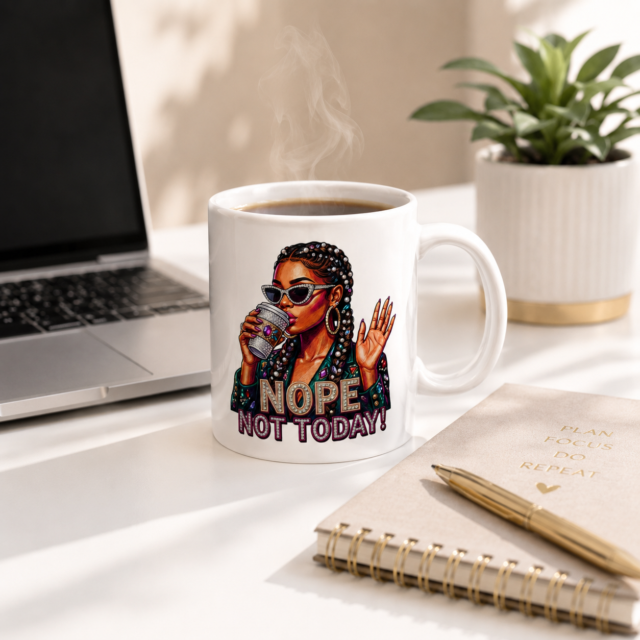Nope Not Today Mug – Funny Coffee Mug, Sarcastic Ceramic Mug, Coworker Gift, Office Coffee Cup, Sassy Gift for Her, 11oz